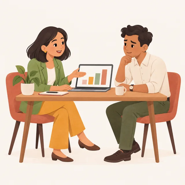 A manager calmly discusses work with a listening team member