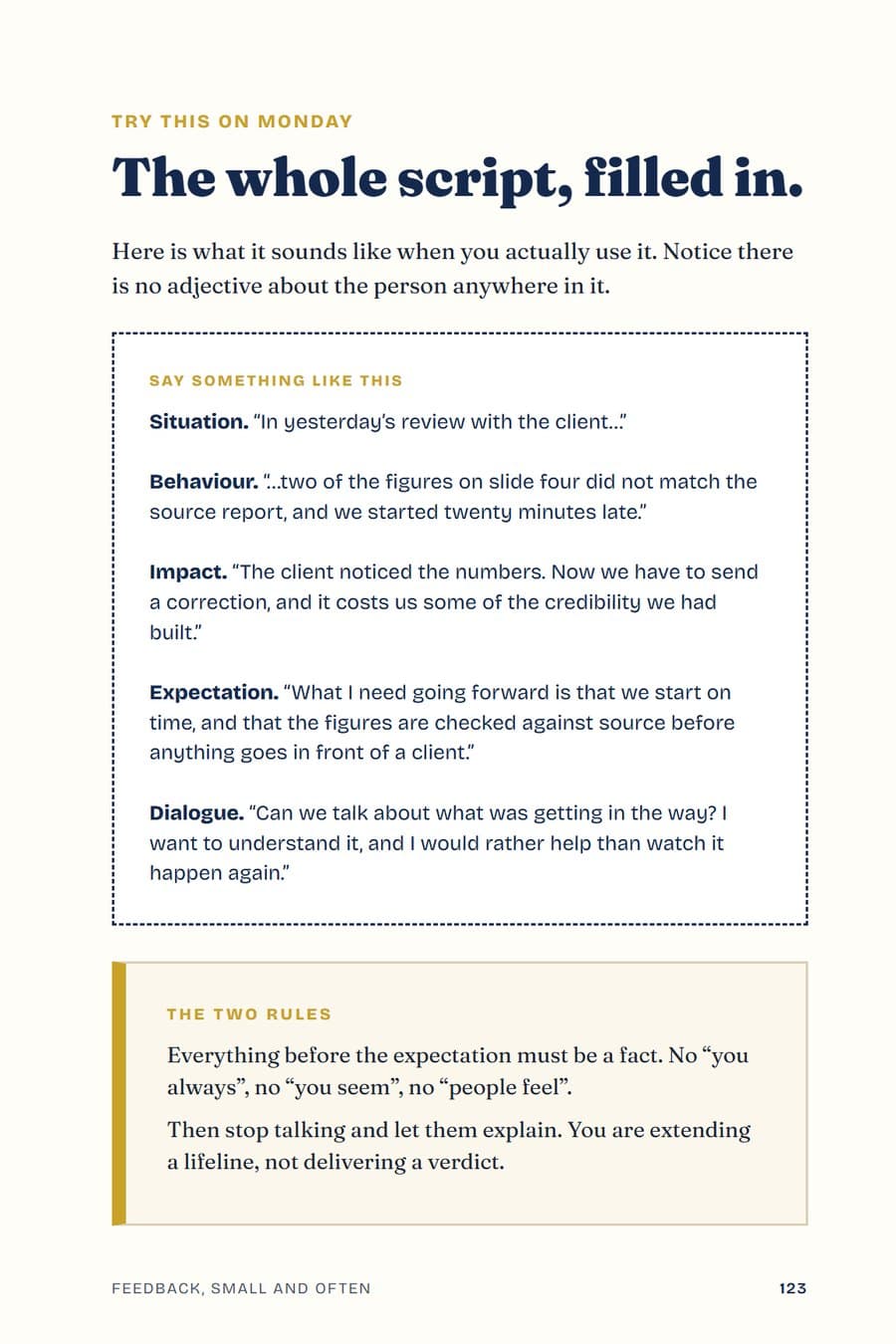 Page 123: Feedback, worked through line by line